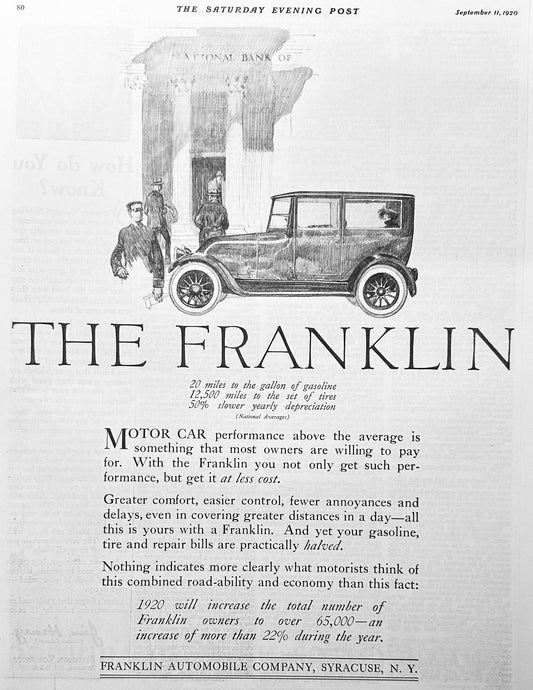 1920  Franklin Motor Car Company - Syracuse NY Ad #2030