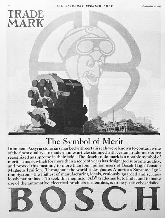 1920 BOSCH Trademark - The Symbol of Merit - Ad #2027