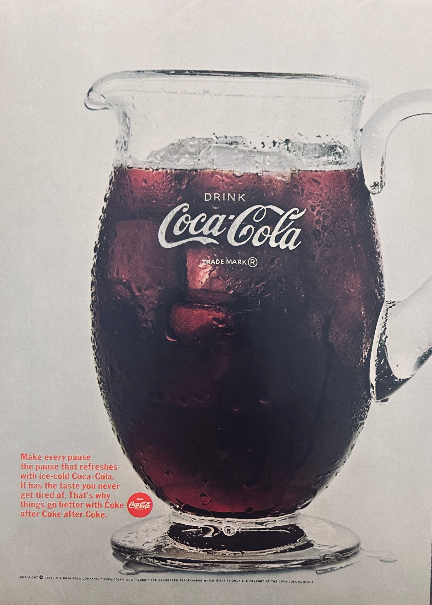 1966 Coke Coca-Cola - Pitcher of Ice Cold Coke -  Magazine Ad