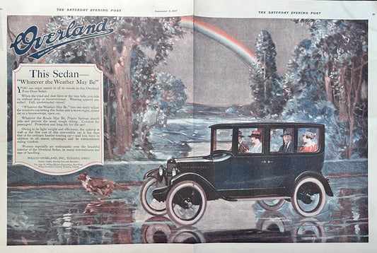 1920 Original Centerfold Ad for Overland Sedan - Willy's-Overland Ad #2022
