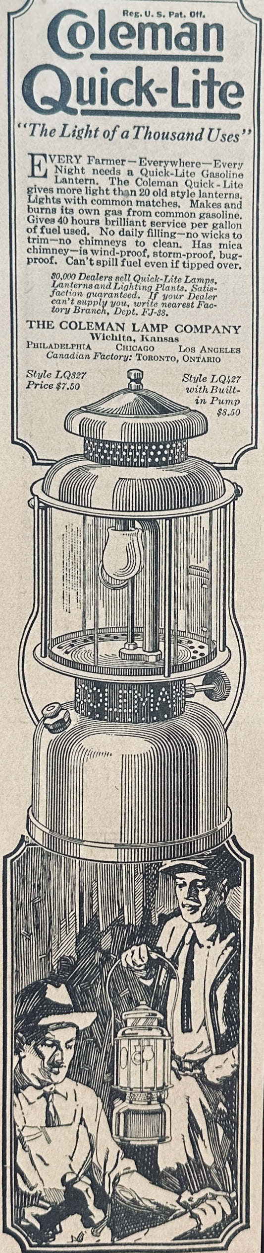 1925 Coleman Quick-Lite Lantern Edge Ad - 2 x 11"