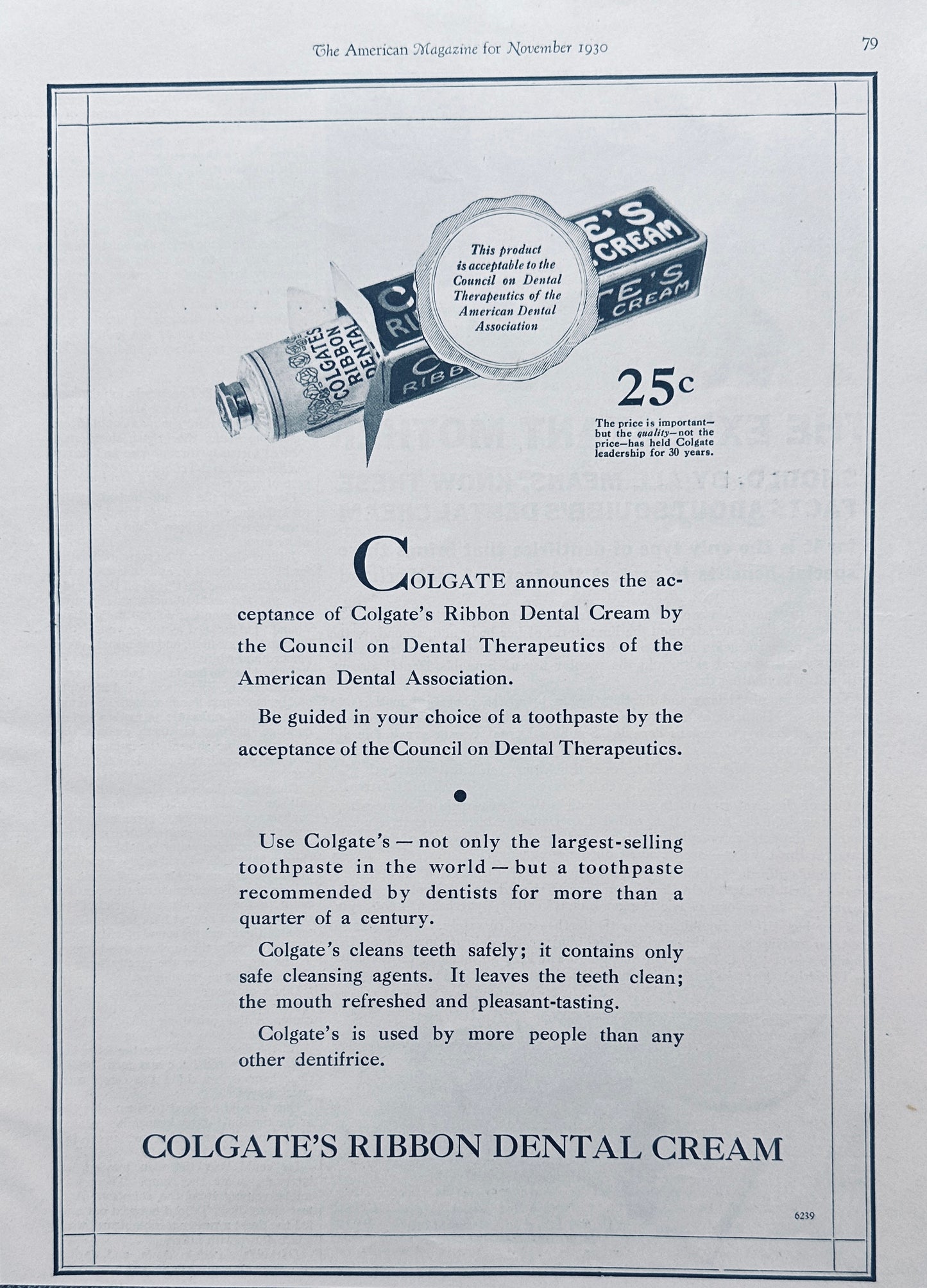 1930 Colgate Toothpaste  & Squibb's Dental Cream Magazine Ad