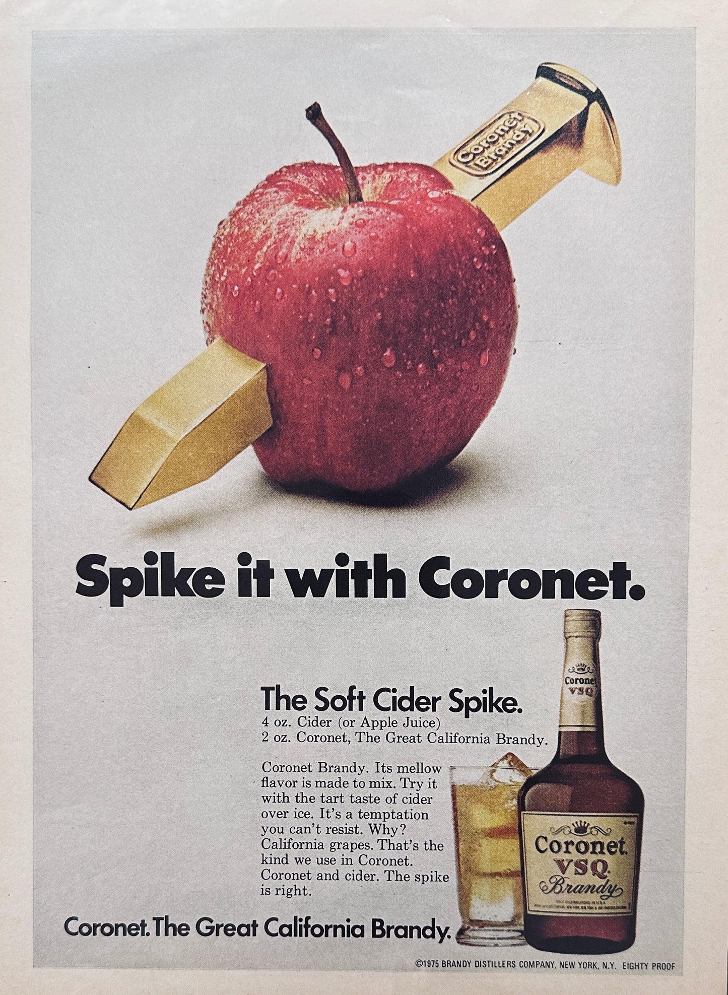 1976 Coronet Brandy - Spike Apple Cider with Brandy - Magazine Ad