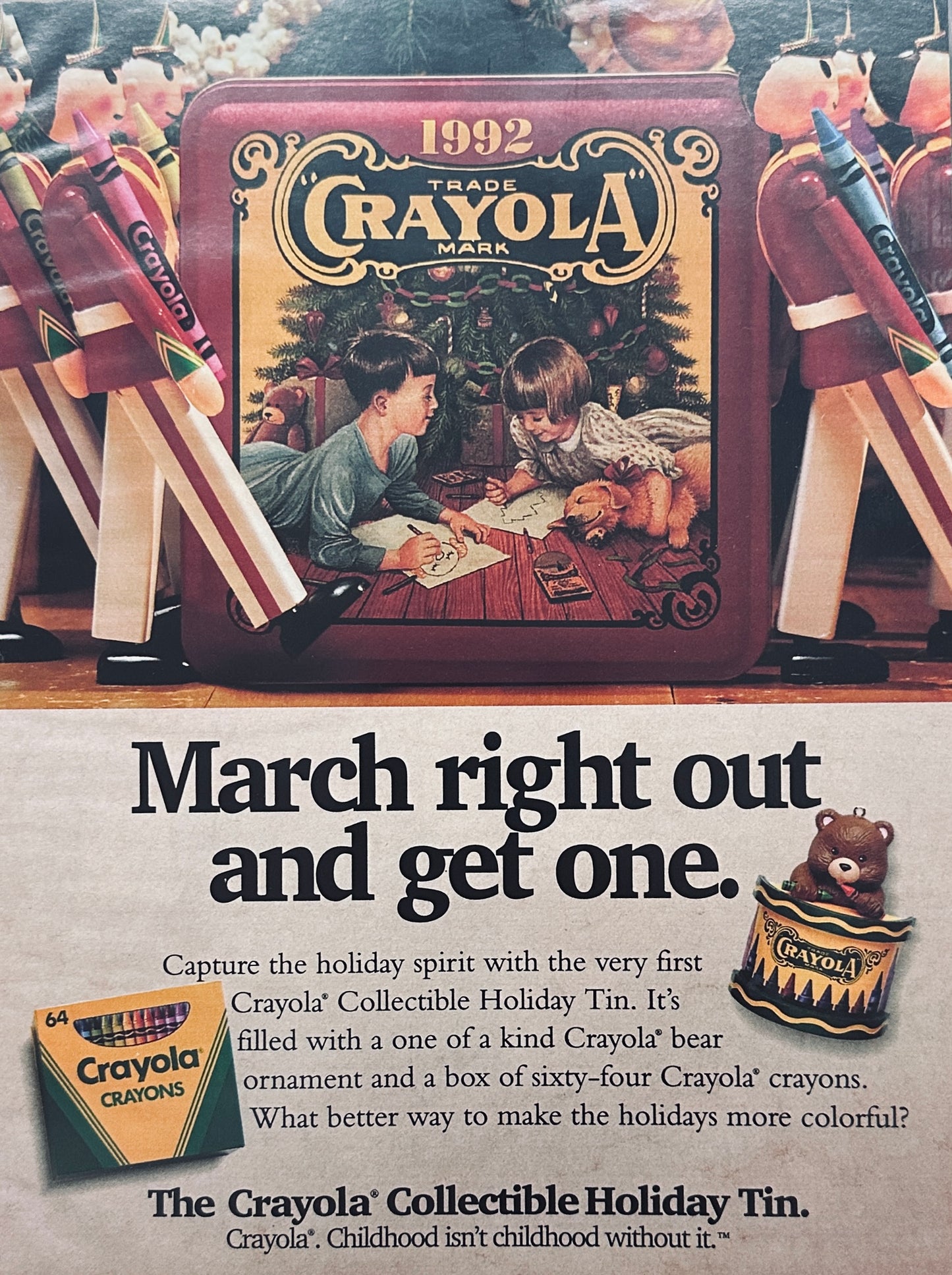 1992 Crayola Crayon Collectible Holiday Tin - Magazine Ad