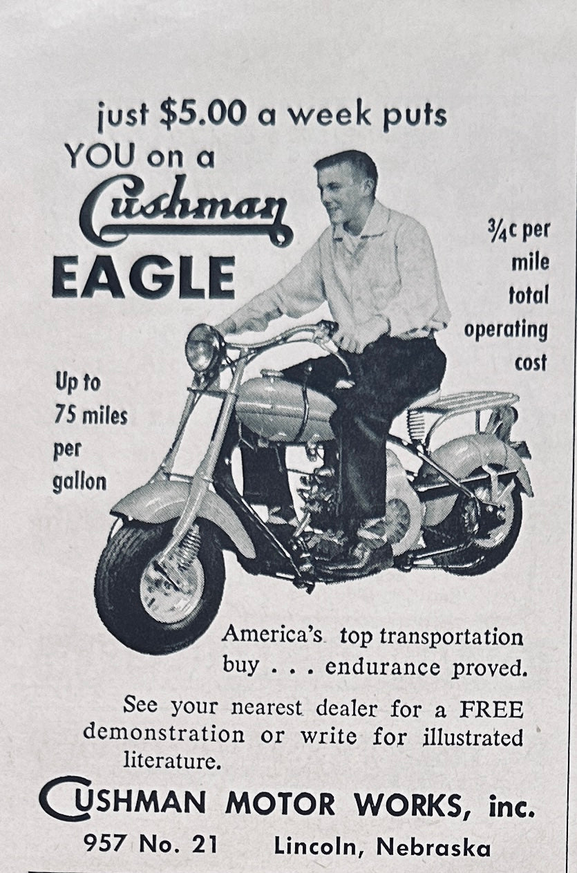 1955 Lot of Two Cushman Eagle  & One Cushman Pacemaker  Magazine Ads