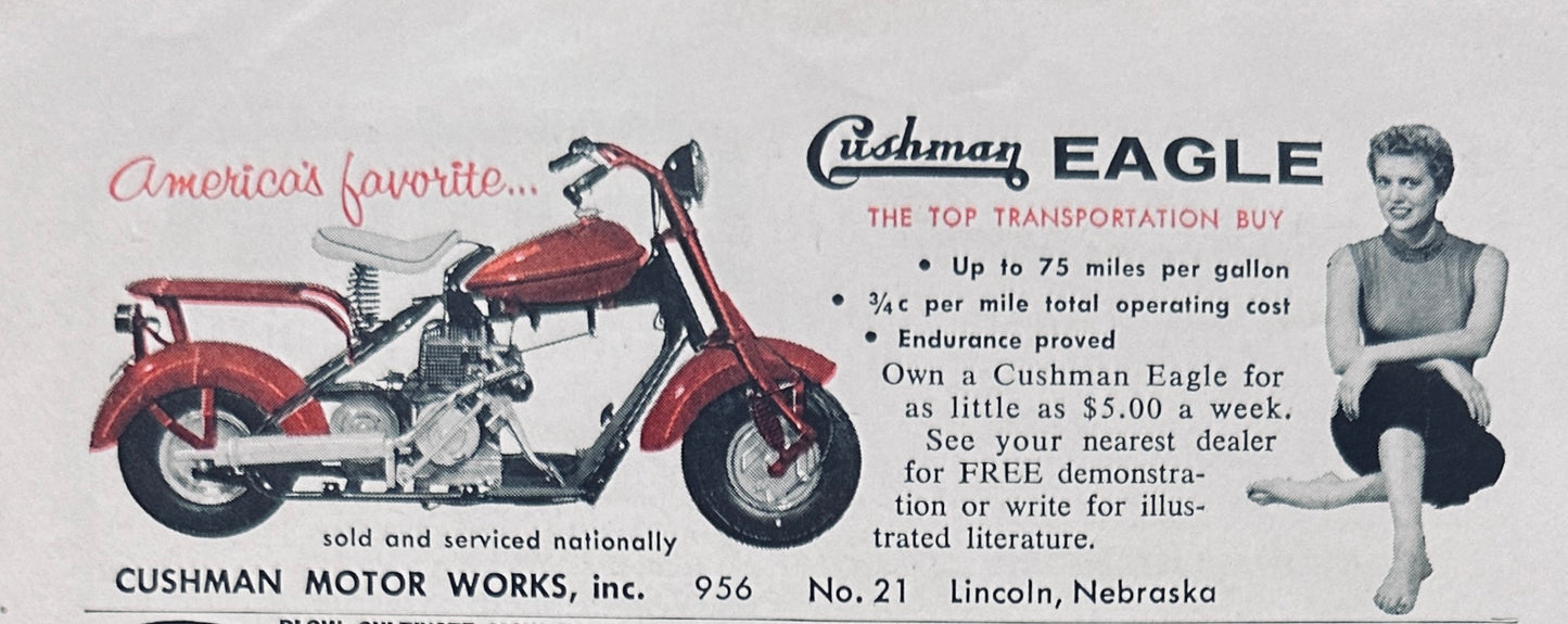 1955 Lot of Two Cushman Eagle  & One Cushman Pacemaker  Magazine Ads