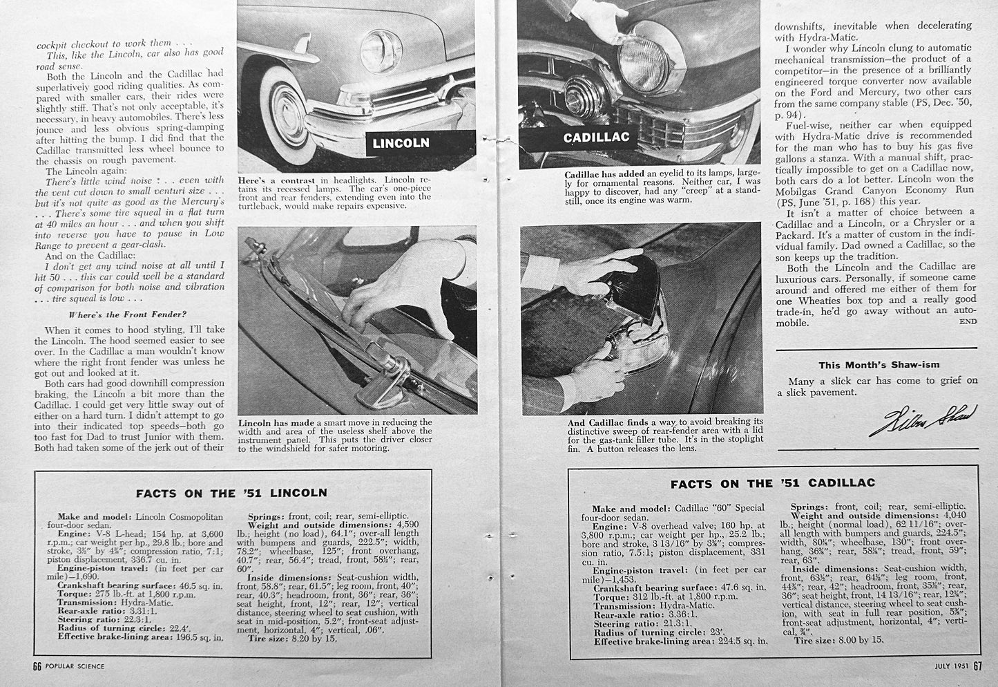 1951 Cadillac vs Lincoln Popular Science Article