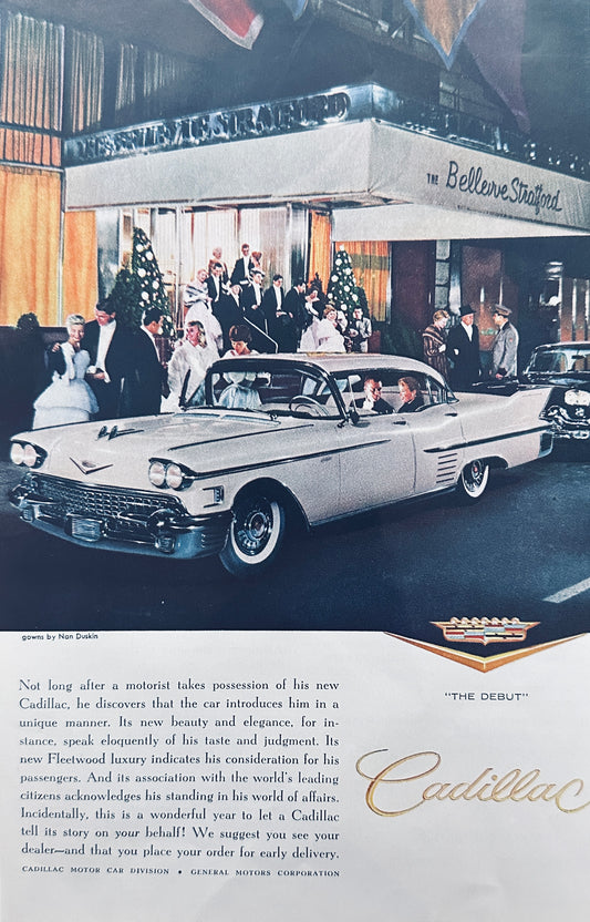 1958 White Cadillac - Bellevue Stratford Gala Event - Magazine Ad