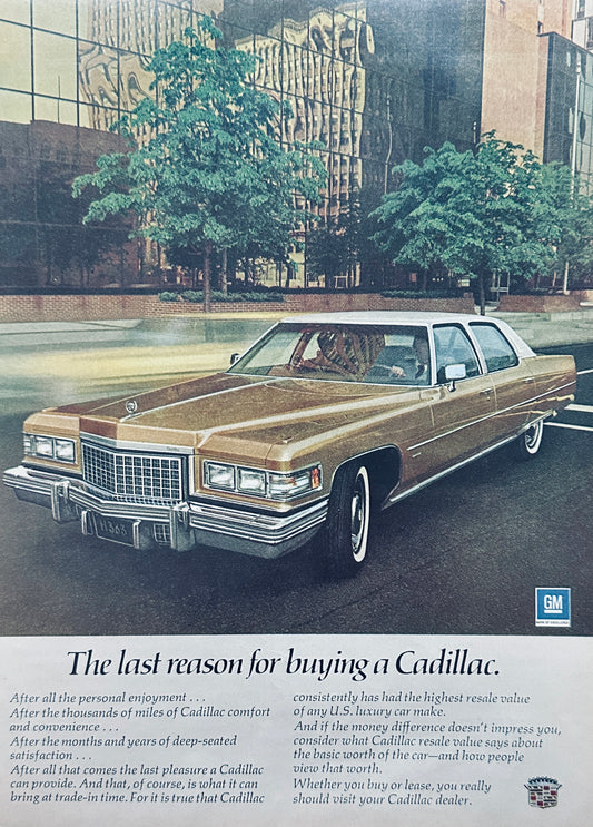 1976 Cadillac in Gold  - The Last Reason for Buying a Cadillac - Magazine Ad