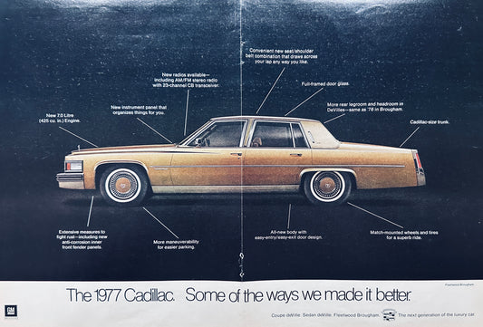 1977 Gold Cadillac DeVille Centerfold Magazine Ad