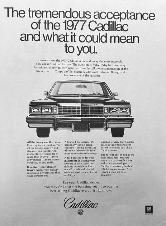 1977 Cadillac Tremendous Acceptance  Magazine Ad