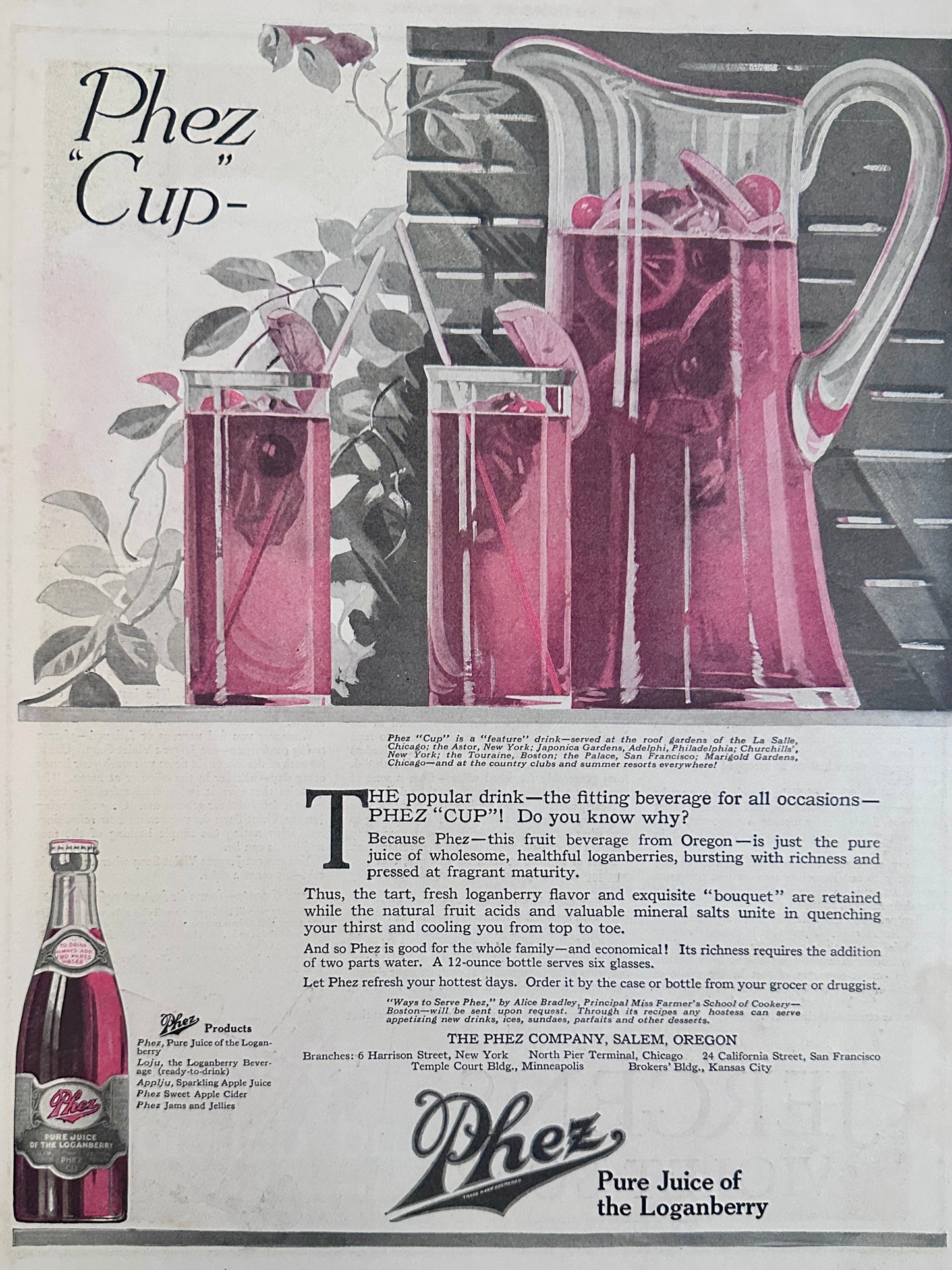 1920 Phez Loganberry Drink & Jergens Violet Soap Ad #2058
