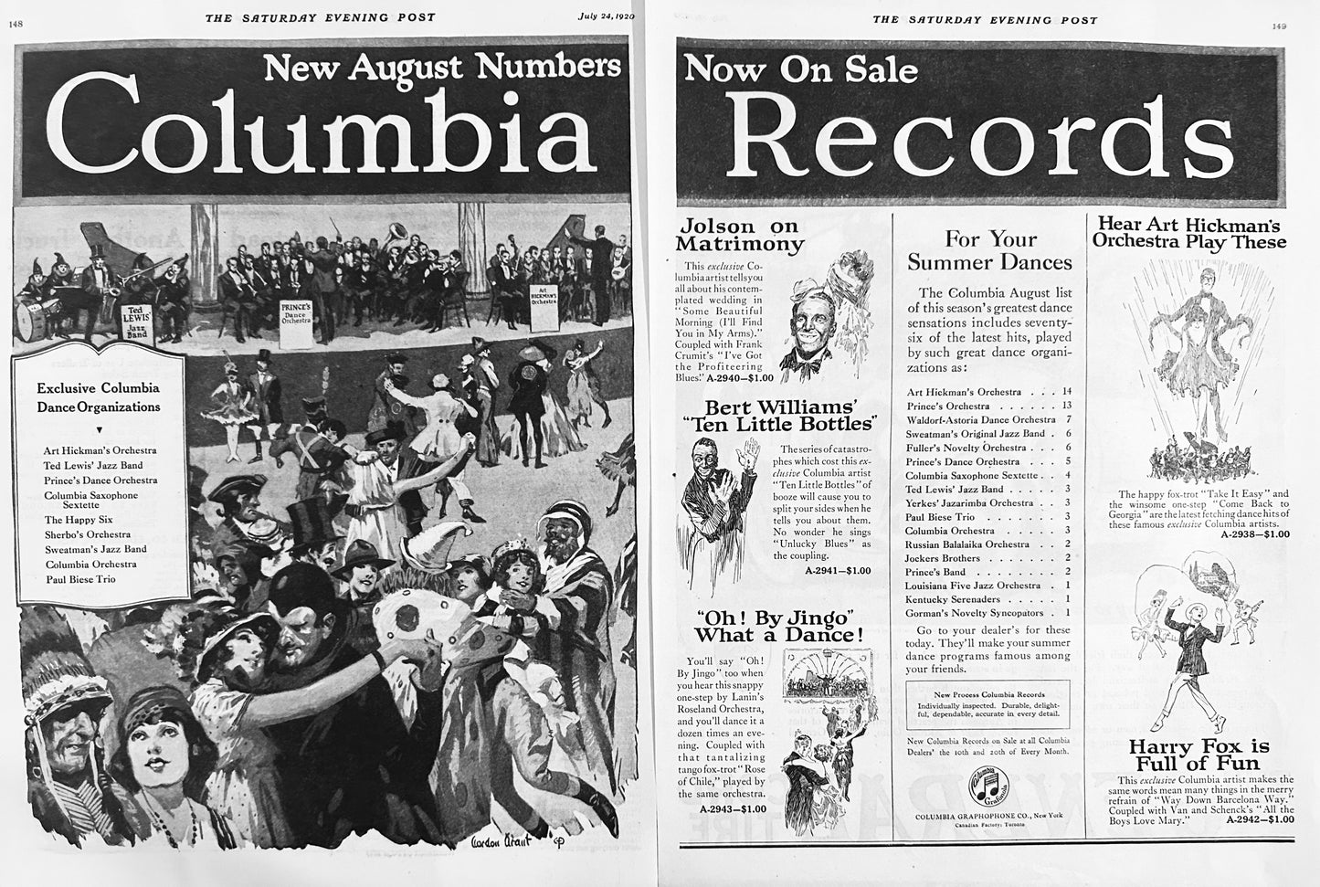 1920 2-Page Advertisement for Columbia Records - Recording Artists Ad #2068