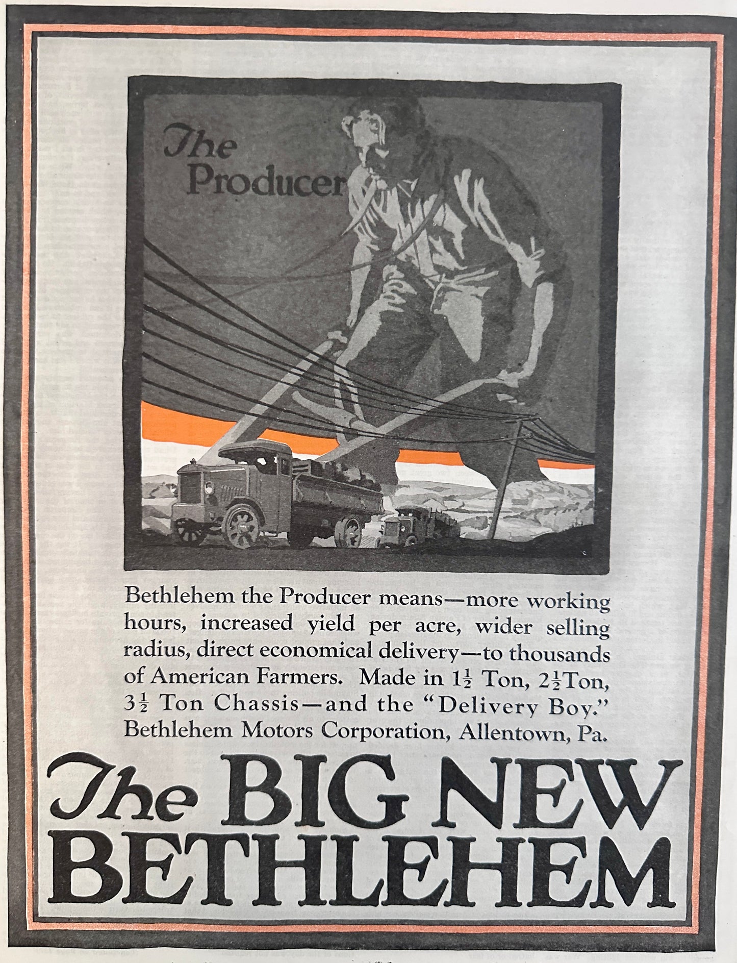 1920 The Big New Bethlehem farm Truck - Allentown, PA Ad#2077