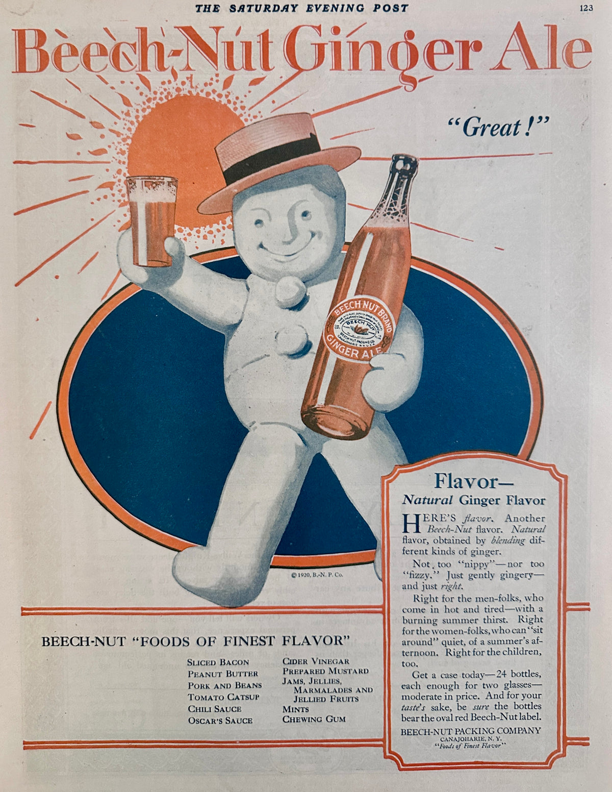 1920 RARE Beech-Nut Ginger Ale - Canajoharie, NY  Ad #2082