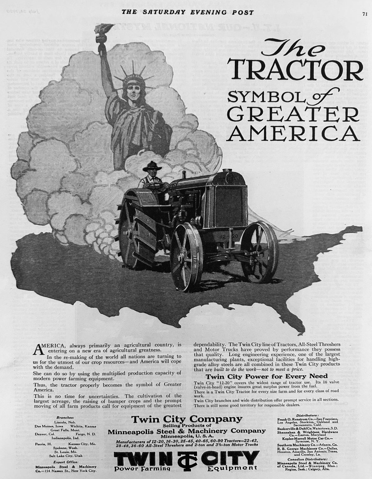 1920 Twin-City Tractor - Symbol of Greater America!  Ad #2084