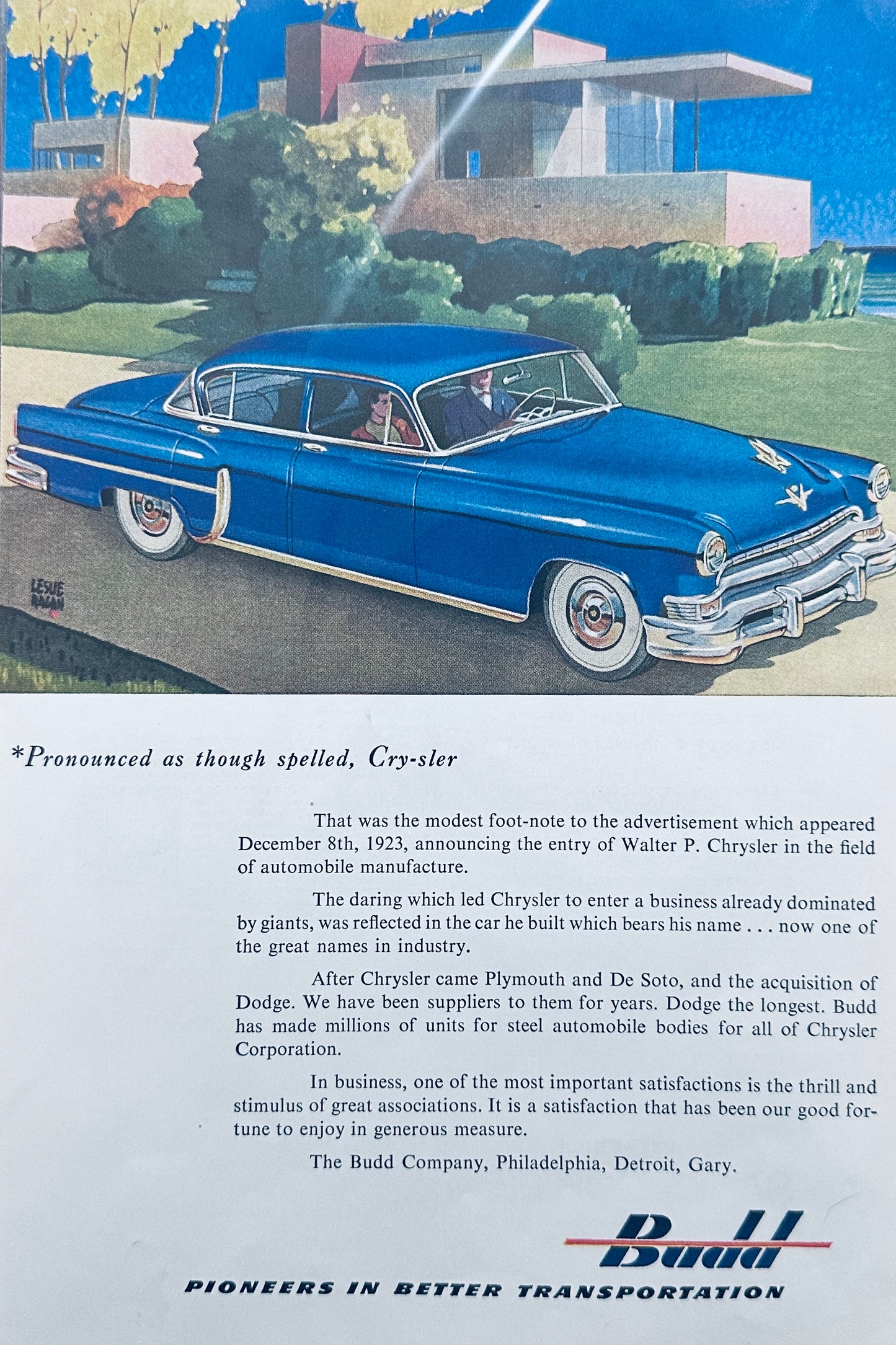 1953 Budd Transportation Ad featuring Chrysler