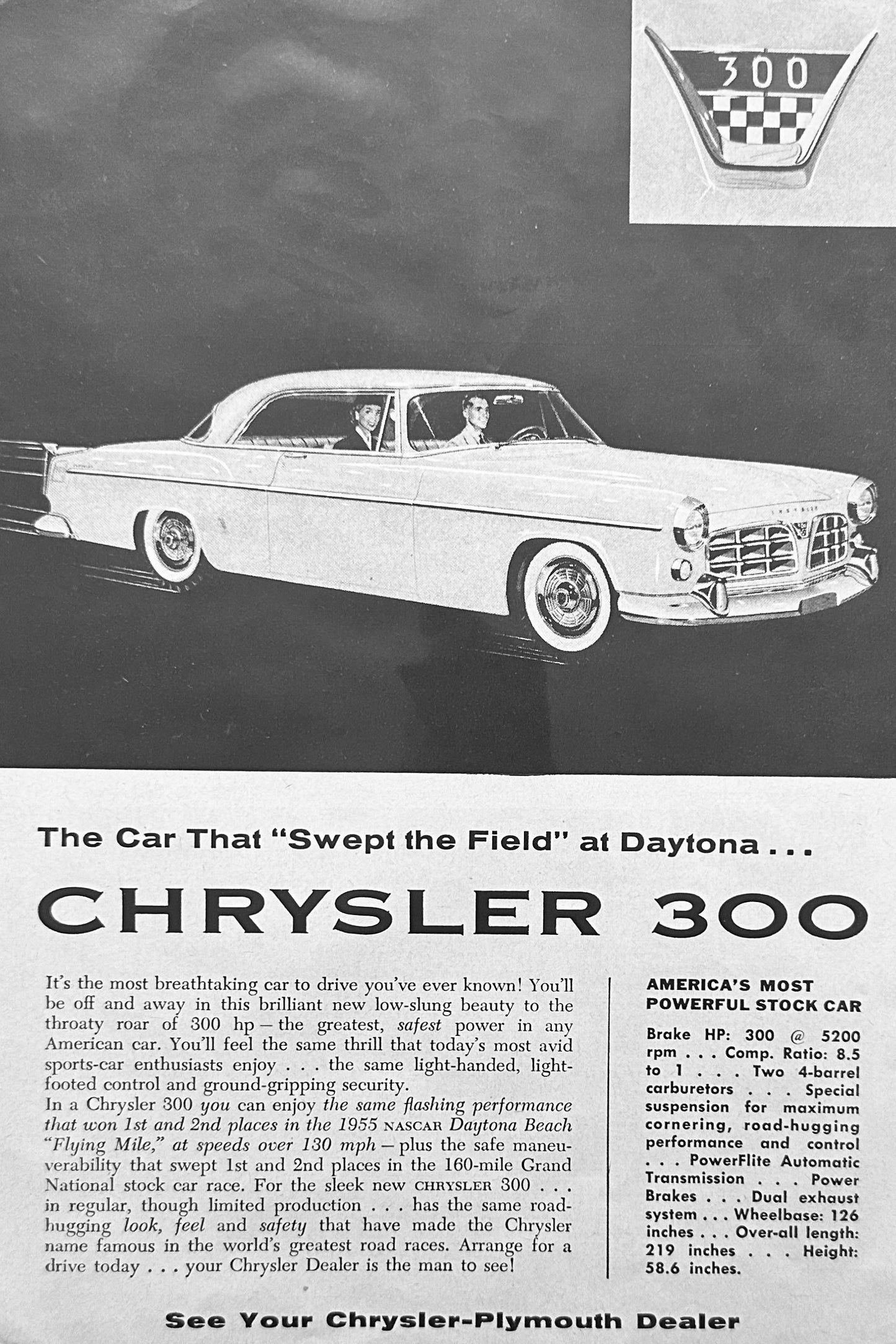 1955 Chrysler 300 -  Swept the Field at Daytona - NASCAR - Magazine Ad