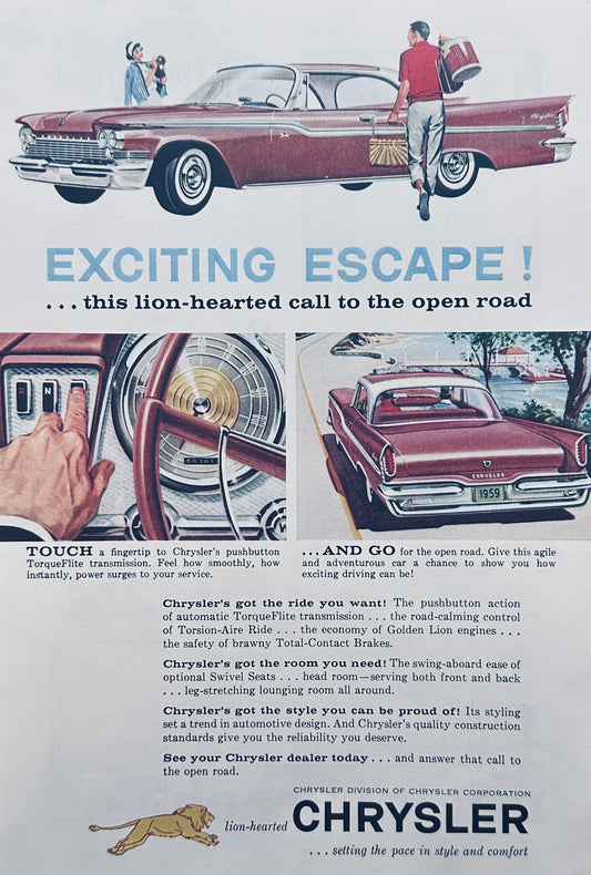 1959 Red Chrysler New Yorker Magazine Ad - Going on a Picnic