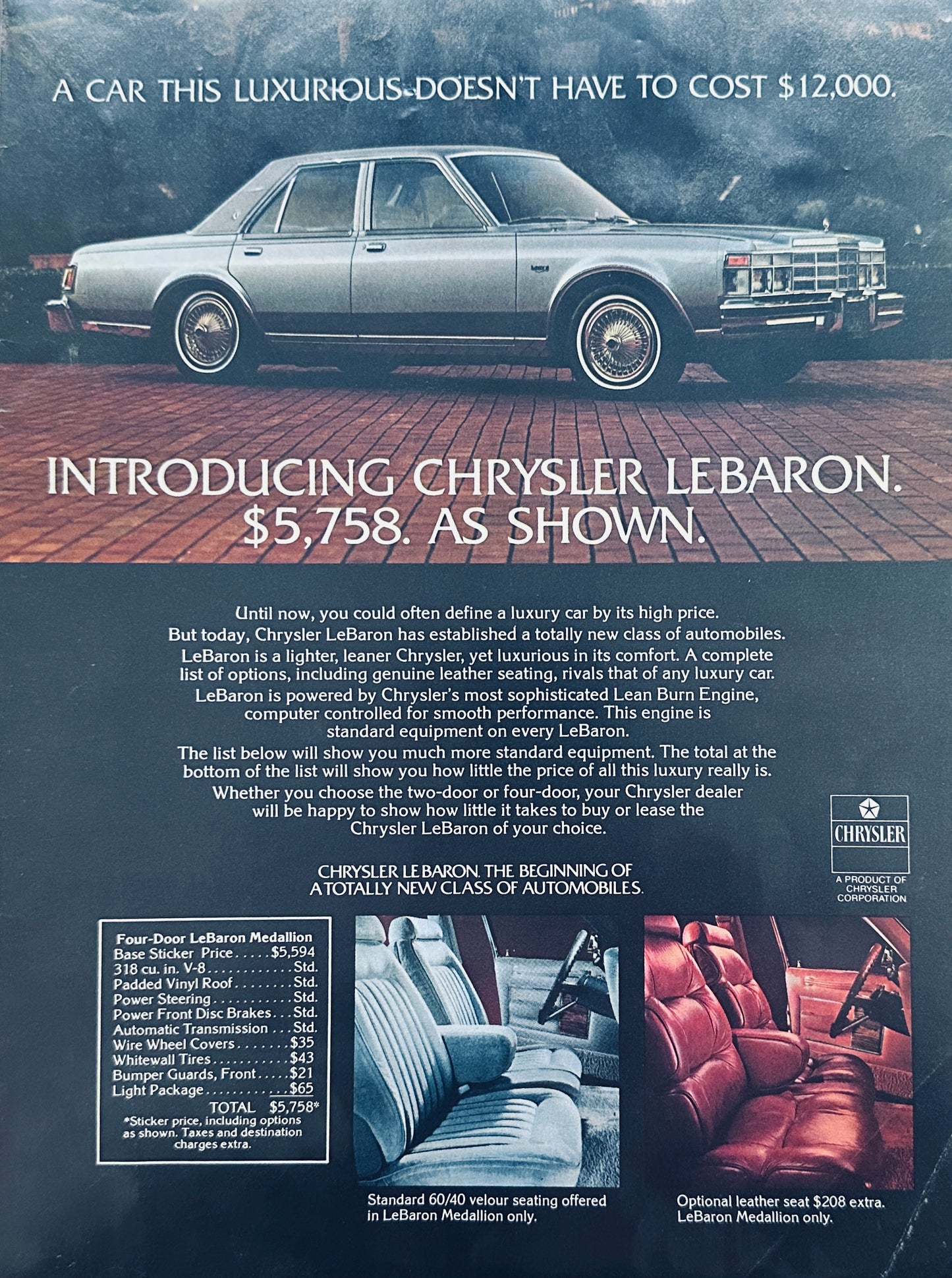 1977 Chrysler LeBaron 4-door Silver Sedan Magazine Ad