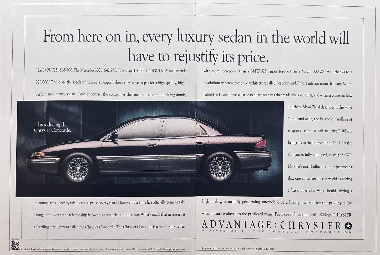 1992 2-page 1993 Chrysler Concorde Magazine Ad