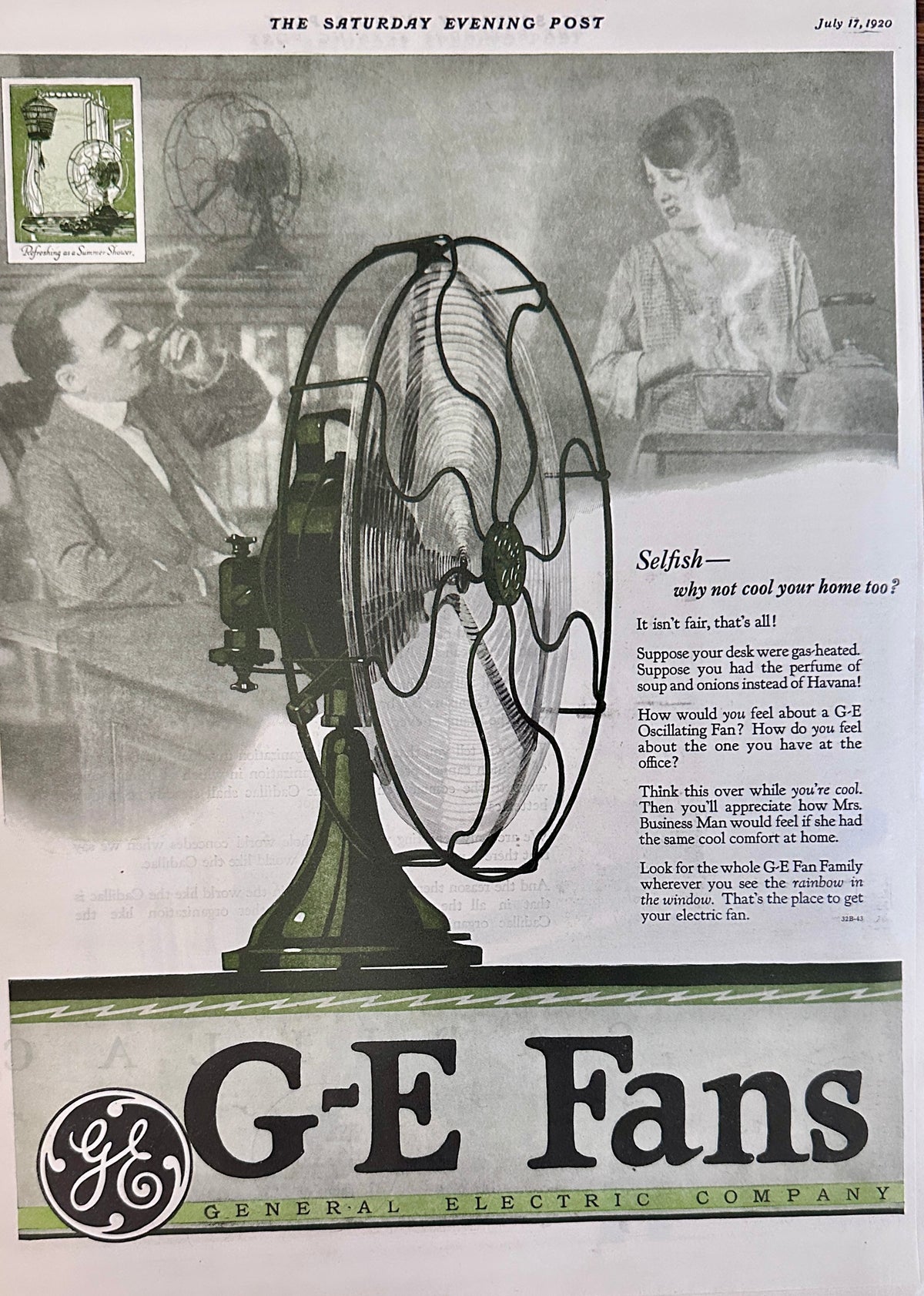 1920 GE General Electric Table-Top Fan Ad #2118