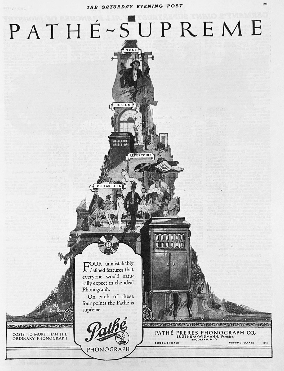 1920 Pathe ~ Supreme Pathe-Freres Phonograph Ad #2115