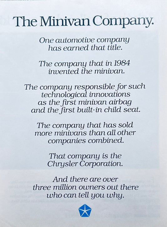 1993 Chrysler Minivan 12-page Magazine Advertisement Insert