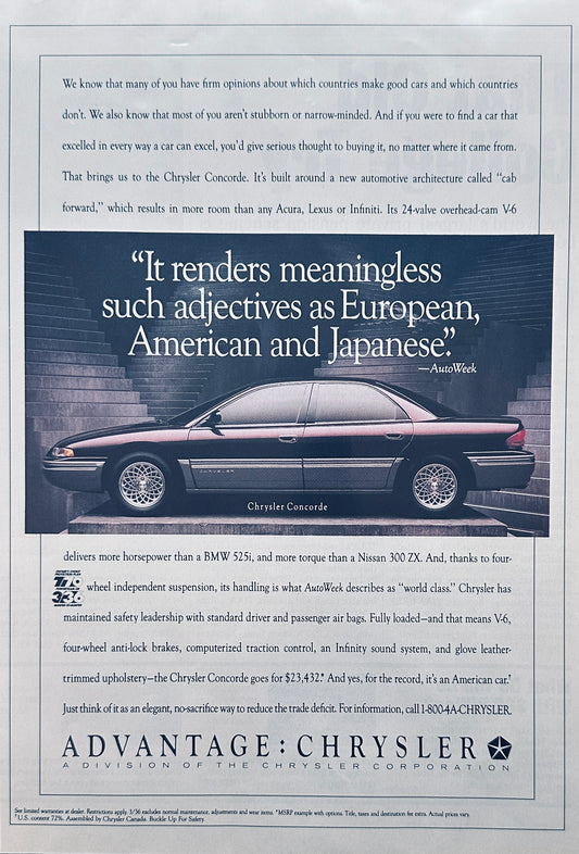 1993 Chrysler Concorde 4-Door Sedan Magazine Ad