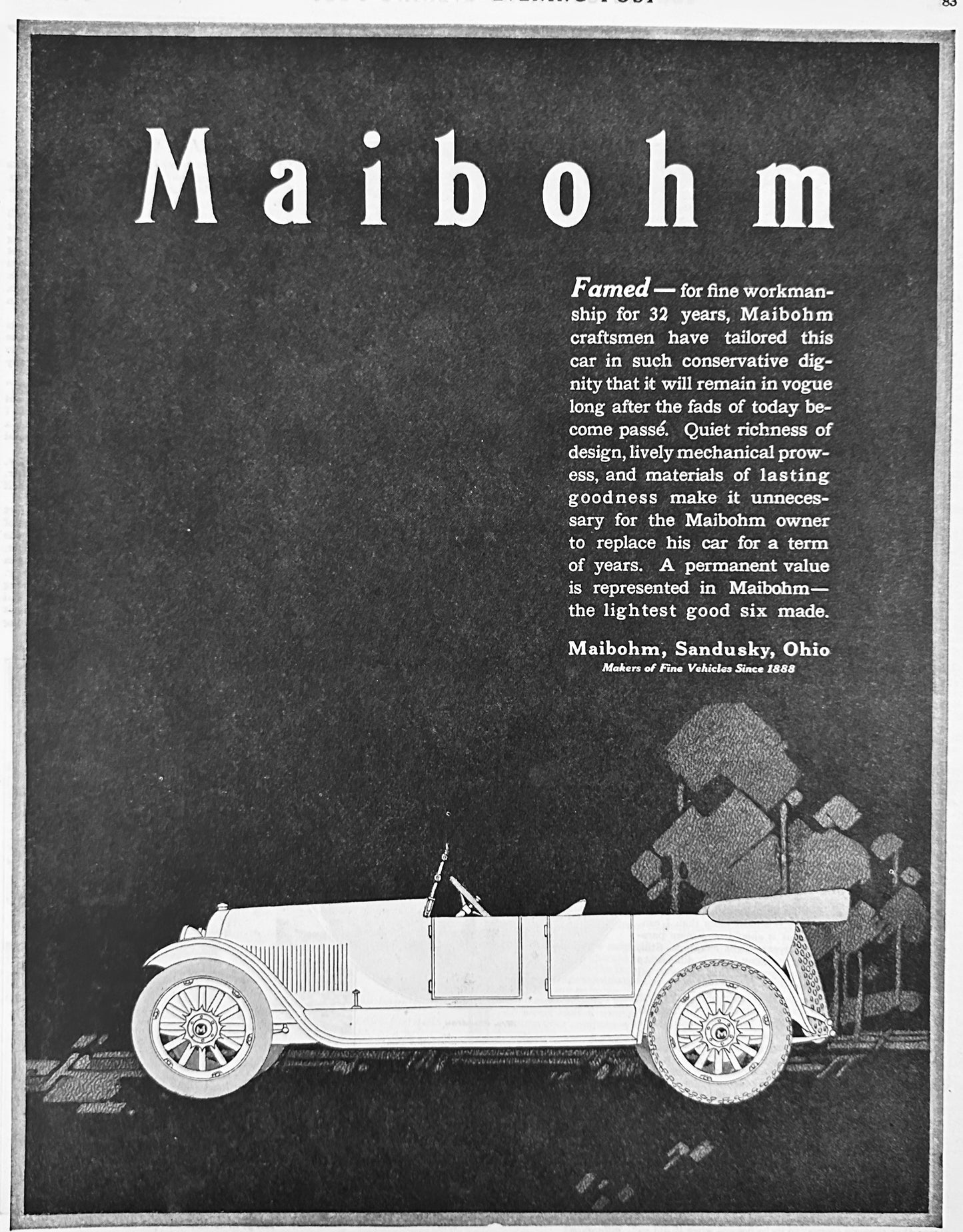 1920  MAIBOHM - Forgotten Auto Maker of Sandusky, OH - Ad #2098