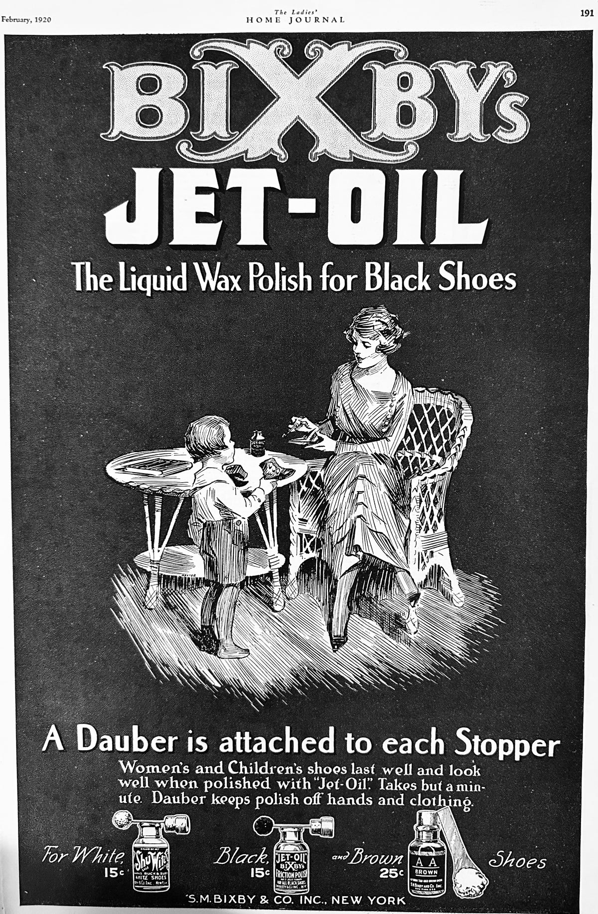 1920 Bixby's Jet-Oil Liquid Wax for Black Shoes Ad # 2136