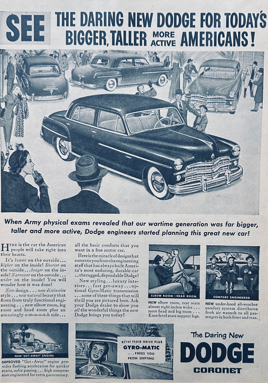 1949 Dodge Coronet - For Bigger Americans -  Magazine Advertisement