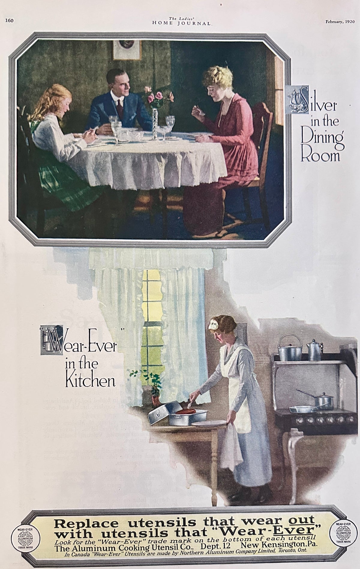 1920 Dual- Sided Antique Ads - Kroehler Daven-O & Wearever Cookware AD #2143