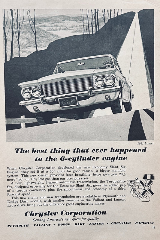 1961 Chrysler Dodge Lancer 6 Cylinder Engine Magazine Ad