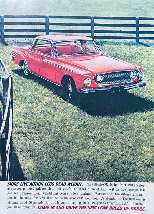 1962 Red Dodge Dart  in a Pasture - Magazine Advertisement