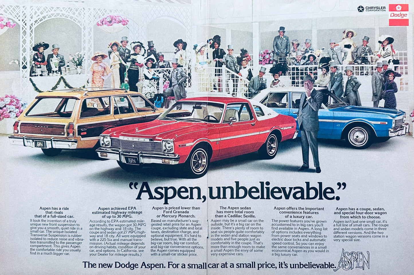 1975 Dodge Aspen 3-Vehicle Centerfold - Rex Harrison Wedding Crasher Ad