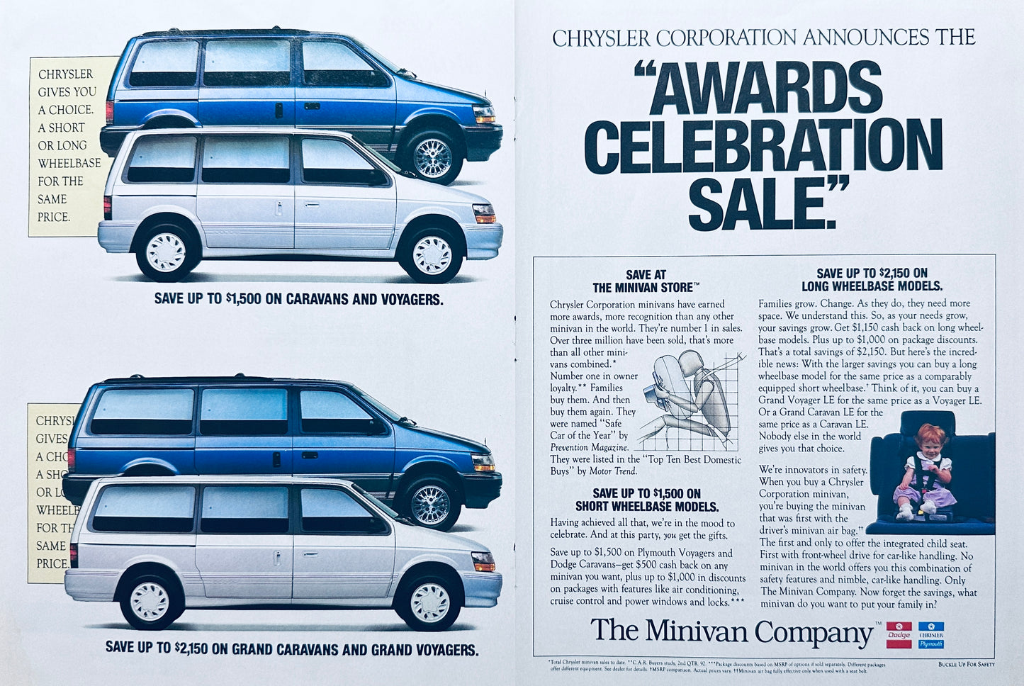 1992 Dodge Caravan and Voyager Centerfold Magazine Ad