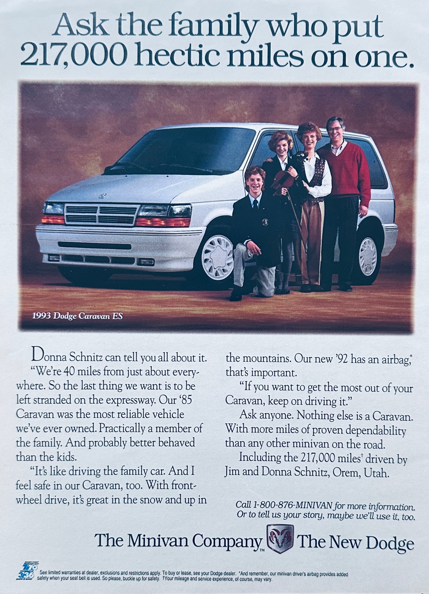 1993 Dodge Caravan ES  217K Hectic Miles Later - Magazine Ad