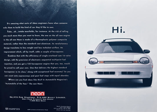 1993 Dodge Neon 11 x 17" centerfold - Happy Little Car - Magazine Ad