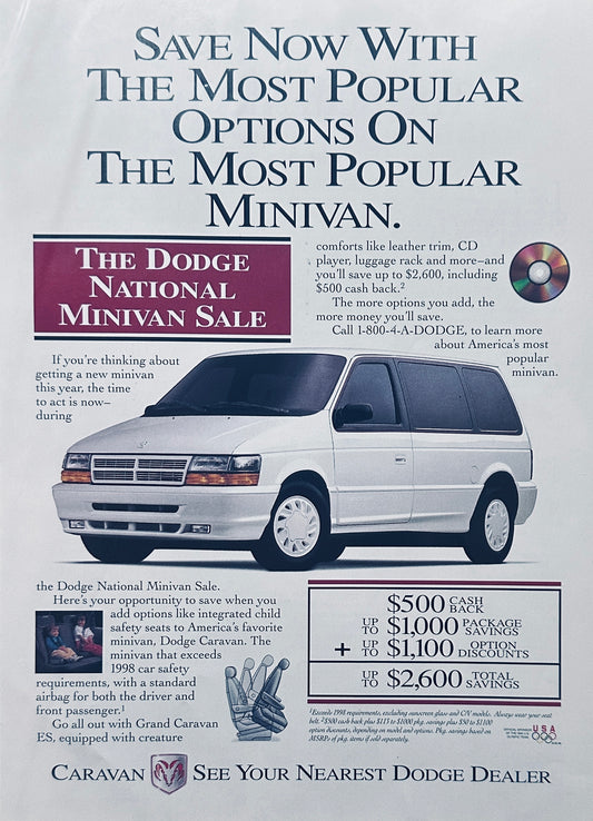 1994 Dodge Caravan National Minivan Sales Event Magazine Ad