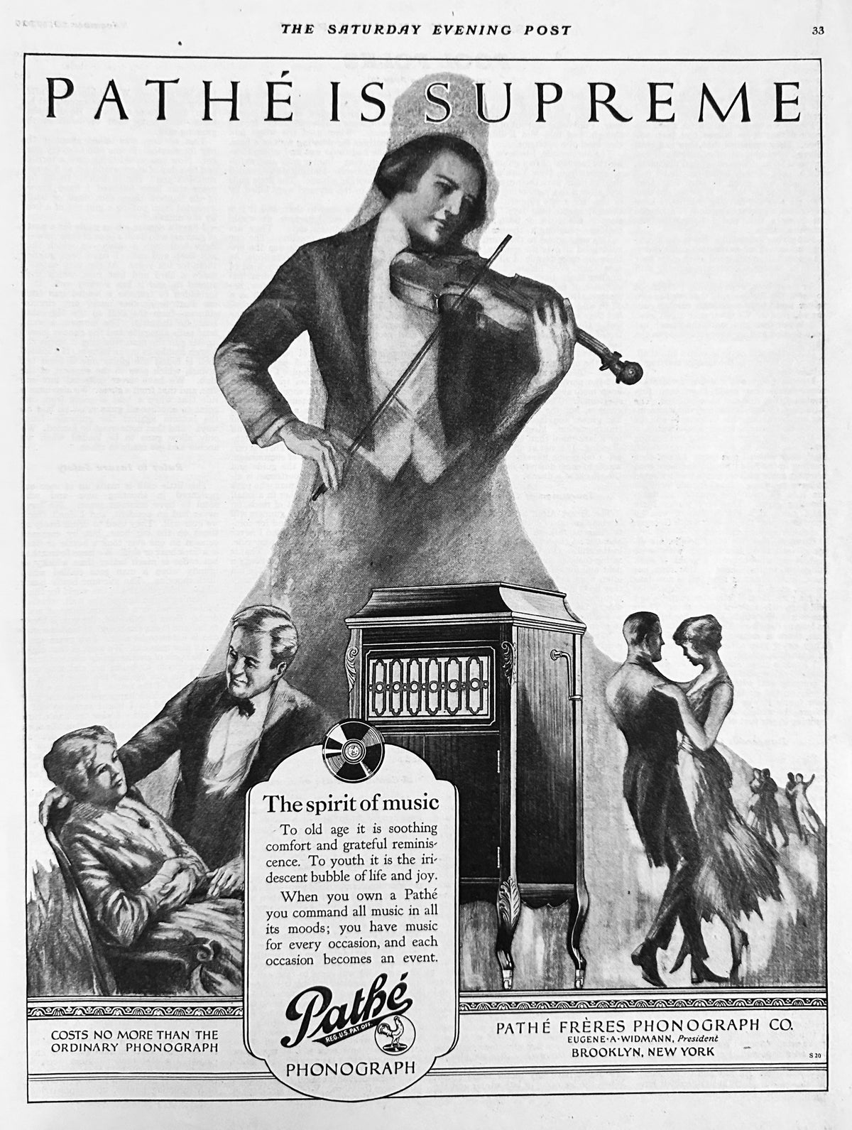 1920 Pathe Phonograph Is Supreme Ad #2171