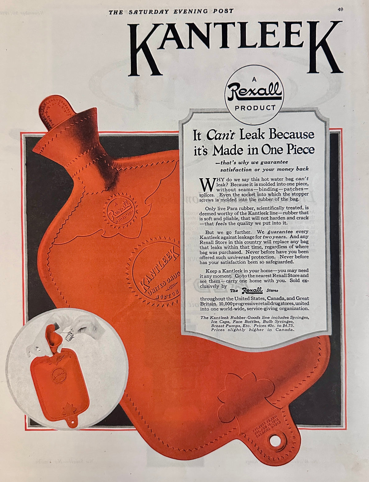 1920 Dual-Sided Product Ad Kantleek Water Bottle & Red Star Stove Ad #2172