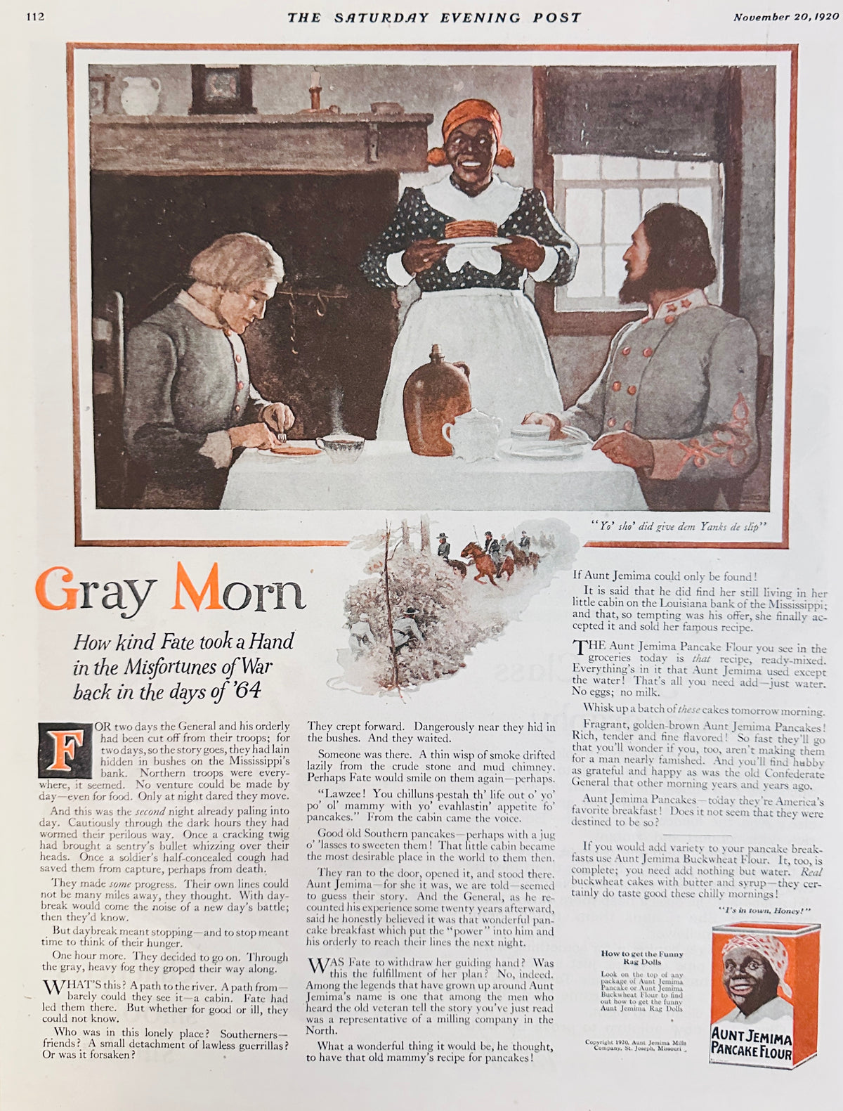 1920 Aunt Jemima Pancake Flour & Velvet Tobacco Ad #2174