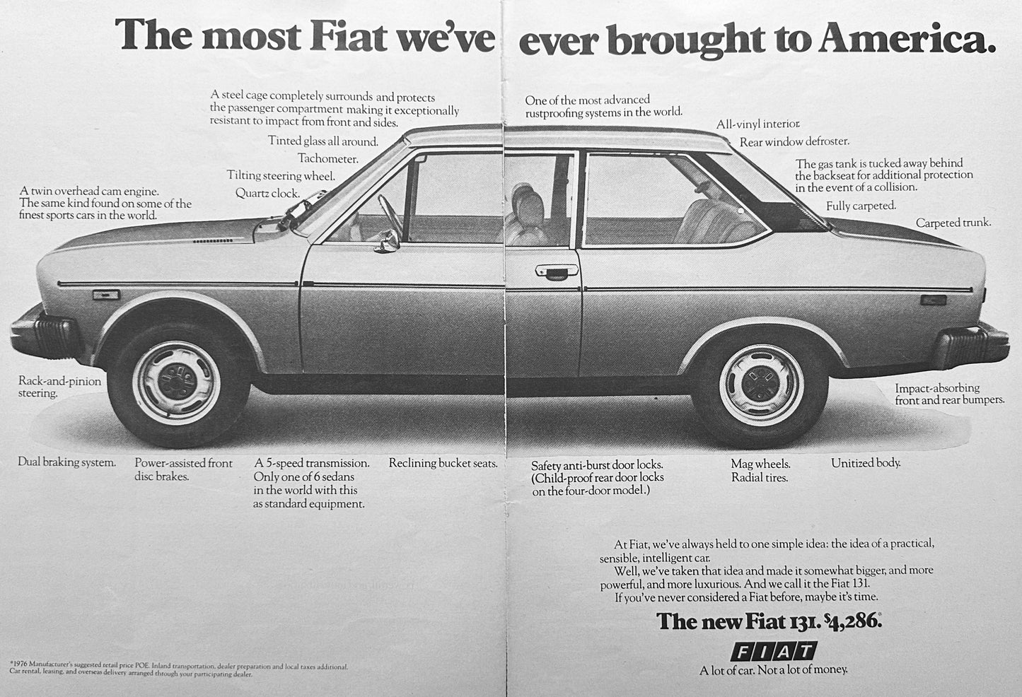 1976 Fiat 131 2-Page -Highlights the features of the car -  Magazine Ad