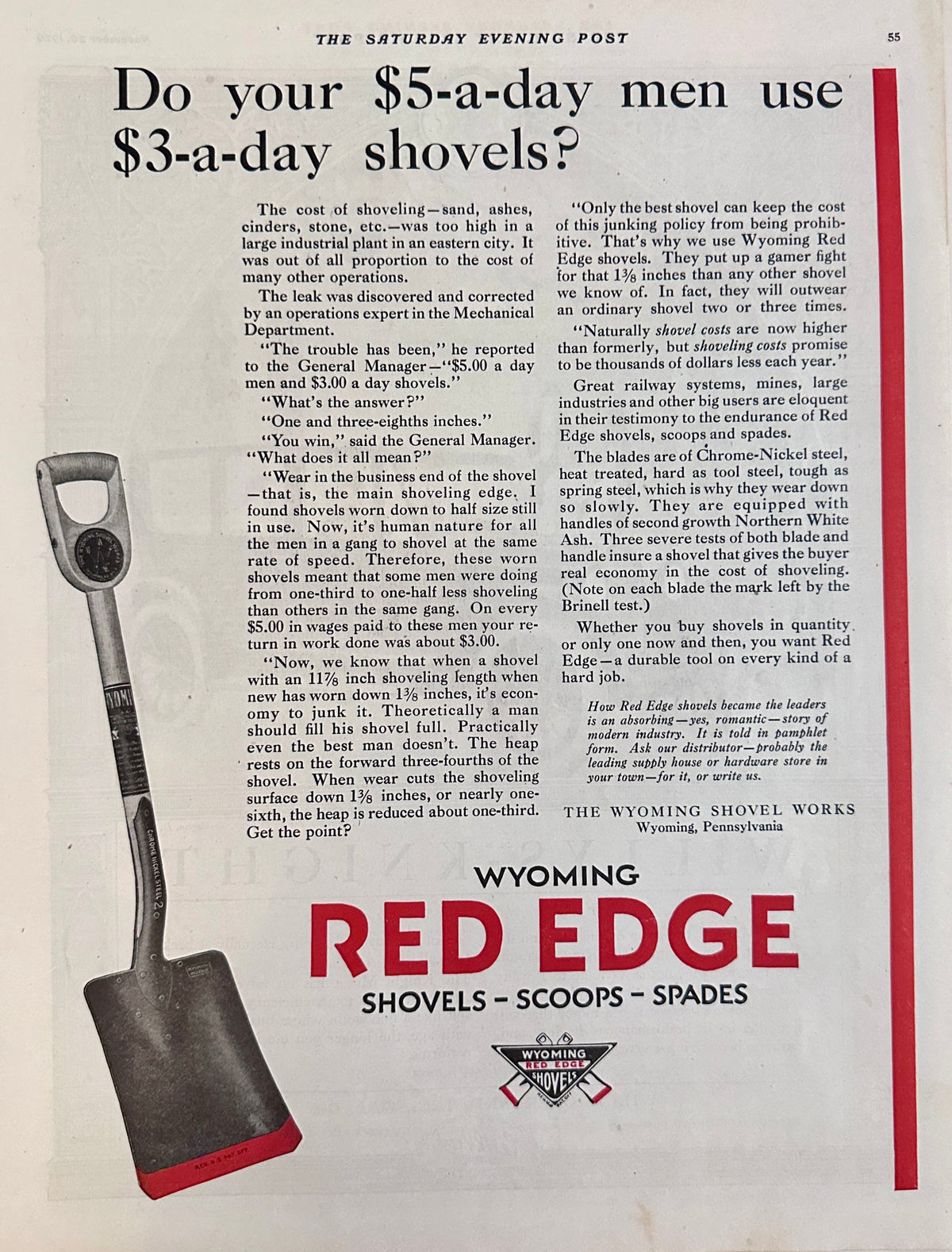 1920 Willys-Knight Motor Car of Monarchs & Red-Edge Shovels Ad #2175