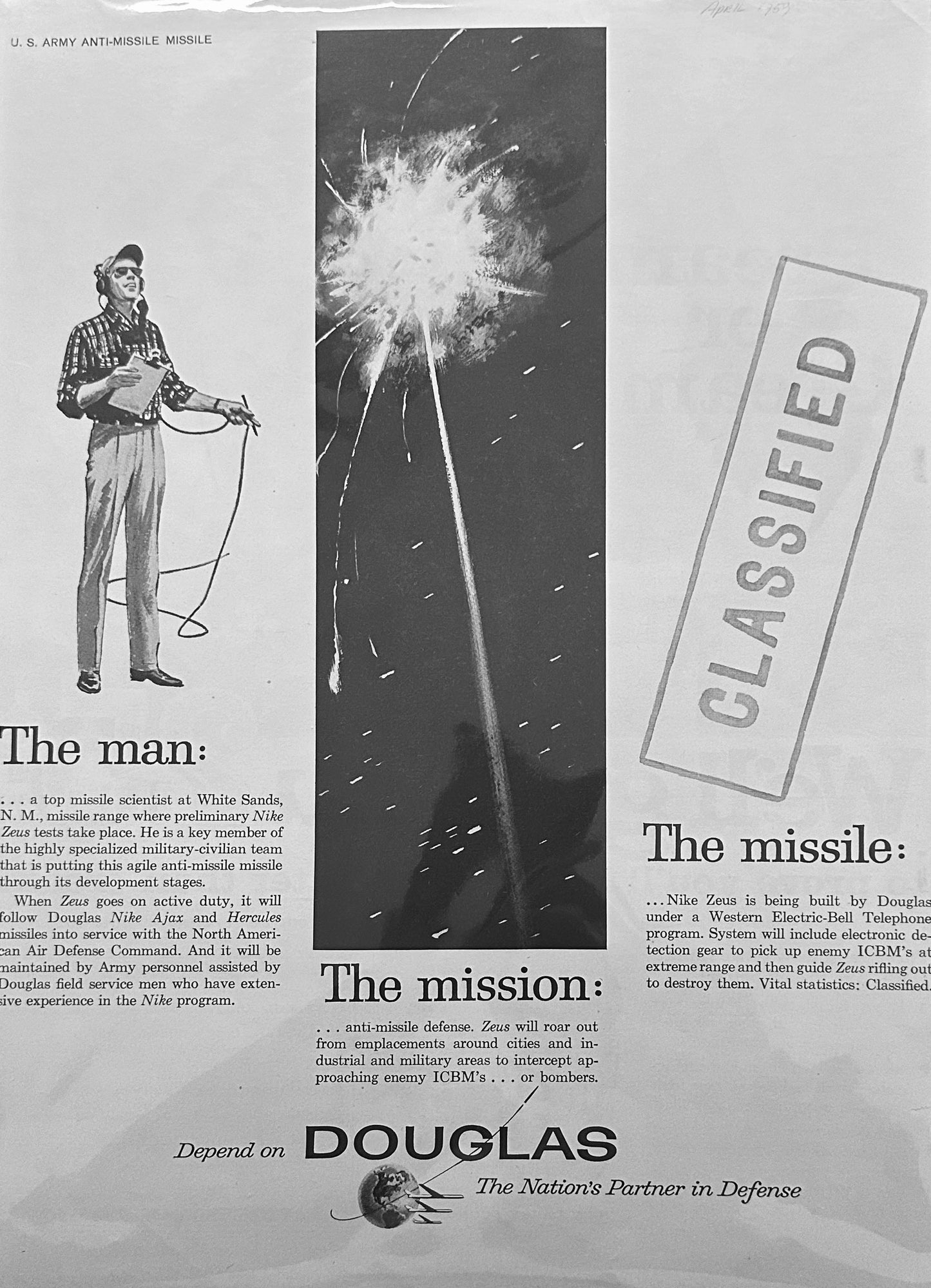 1959 Douglas - Nike Zeus Missile Air Defense & Pream Coffee Creamer Ads