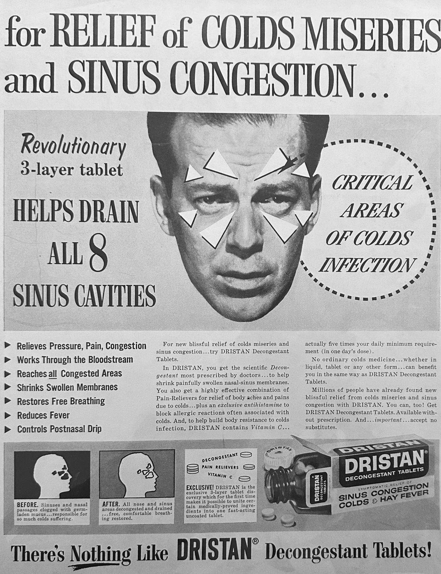 1959 Dristan Decongestant Tablets & Schenley Whiskey Ads