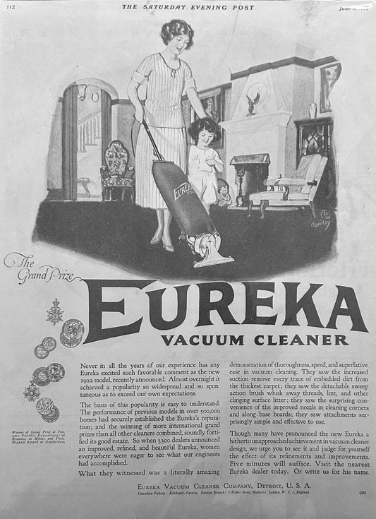 1922 Eureka Vacuum Cleaner & Brunswick Automotive Tires Ads #485