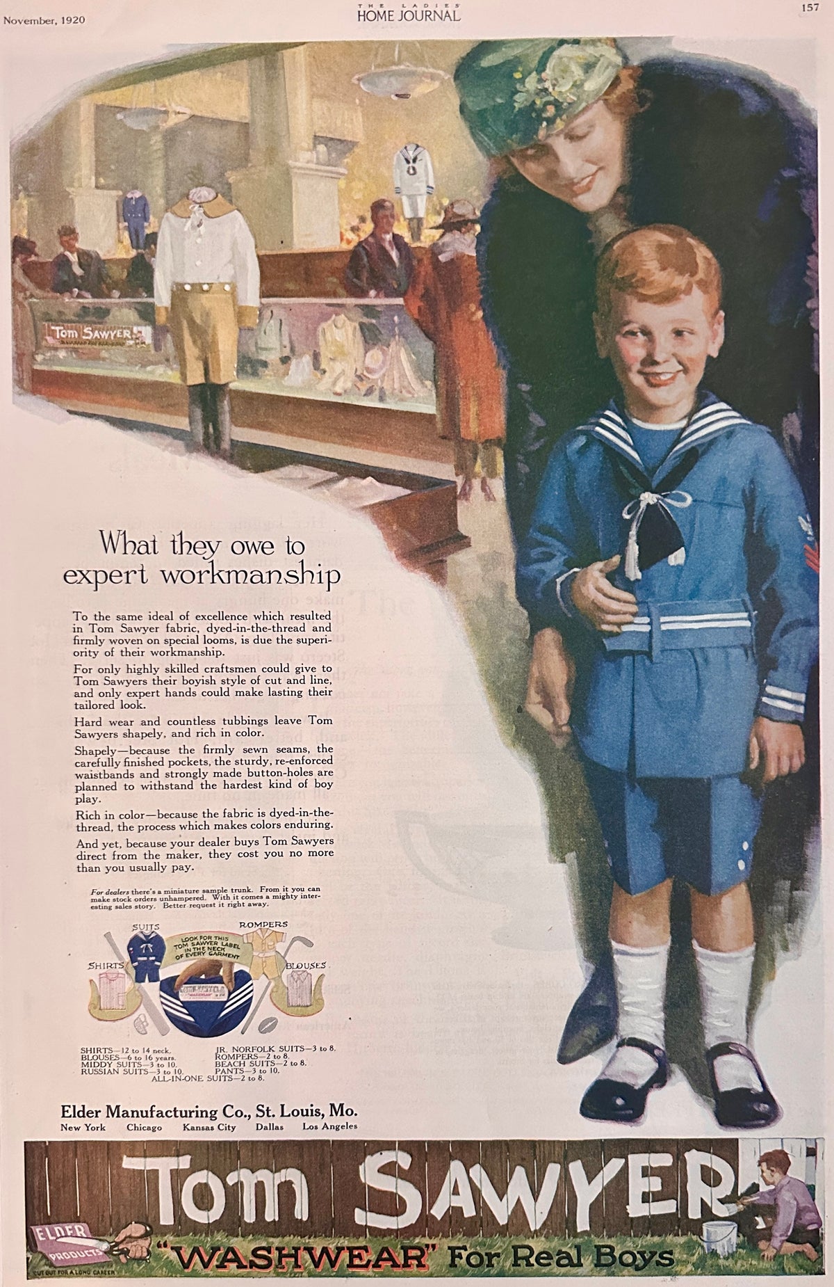 1920 Adorable Colorized Children's Tom Sawyer Clothing Ad # 2187