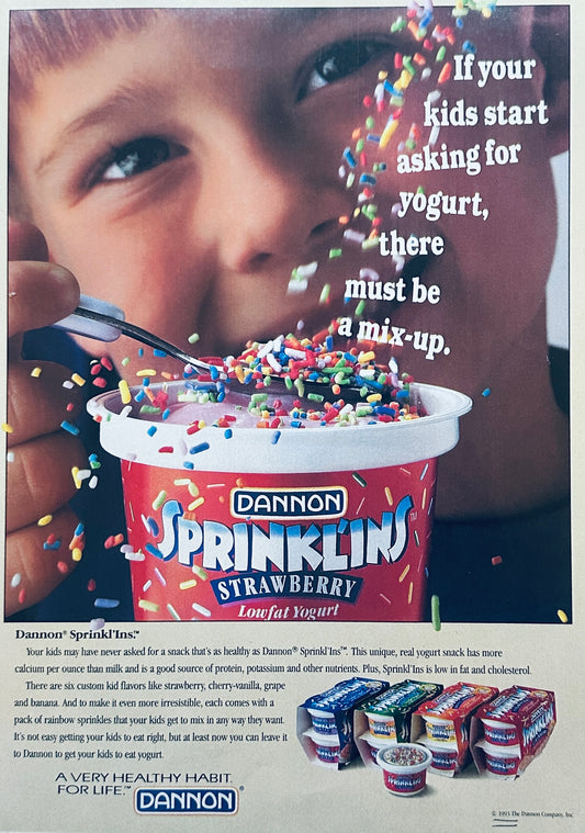 1993 Dannon Flavored Yogurt with Sprinkles - Whoo-Hoo! Magazine Ad